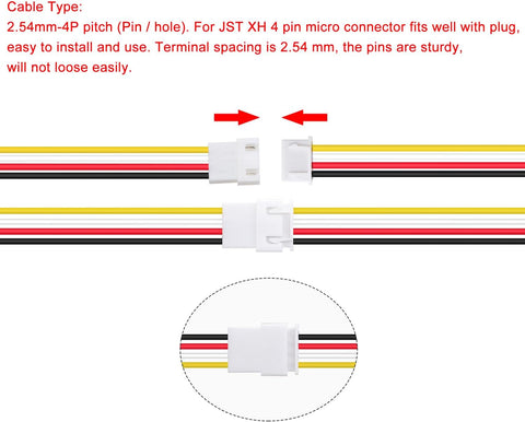 Lyeteung 15 Pairs Mini Micro JST-XH 2.54 Plug Connector, JST 4 Pin Micro Electrical Male and Female Connector Plug Wire Cable, with 150mm 22AWG Wire