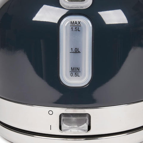 Blue Electric Kettle 1.5L – 3000W Rapid Boil, 360° Swivel Base, BPA-Free Stainless Steel, Ergonomic Handle, Temp Gauge