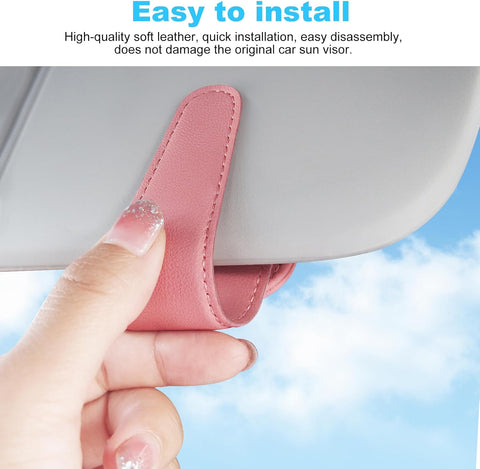 Car Magnetic Leather Sunglasses Holder for Visor (Pink)