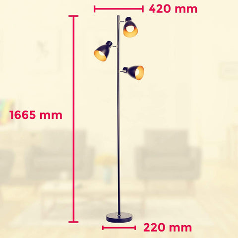 Floor lamp with measurements on a beige background