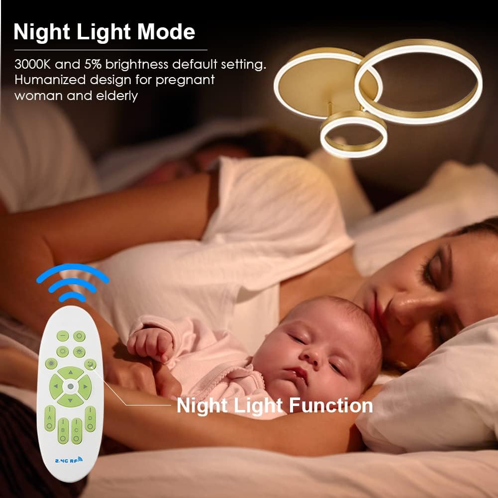 Woman and baby lying in bed with night light mode features highlighted
