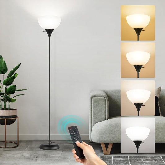 Dimmable Upligther Floor Lamp with Remote Control, 3000K-6000K Adjustable Color Temperatures, Bulb Included, 1H Timer, LED Bright Tall Torchiere Standing Lamp for Living Room, Bedroom, Office