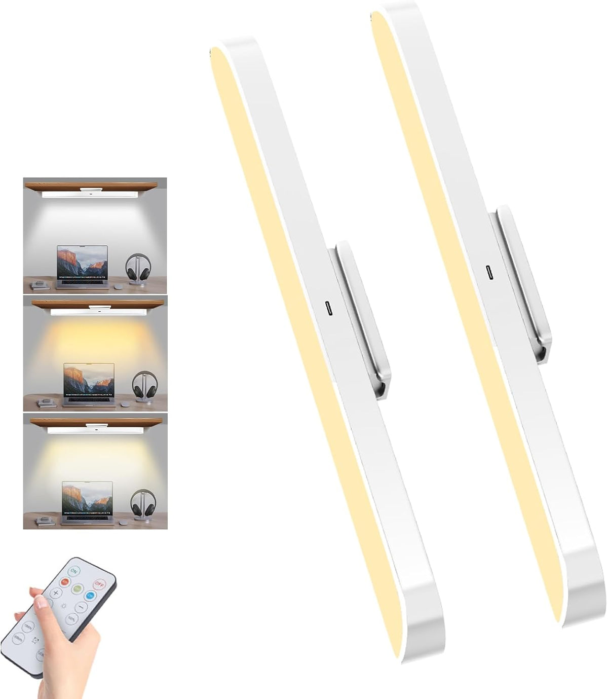 2 Pack LED Under Cabinet Lights – Rechargeable Dimmable Kitchen Lights with Touch & Remote Control, 3 Colour Temperatures - Put the Right Light Exactly Where You Need It
