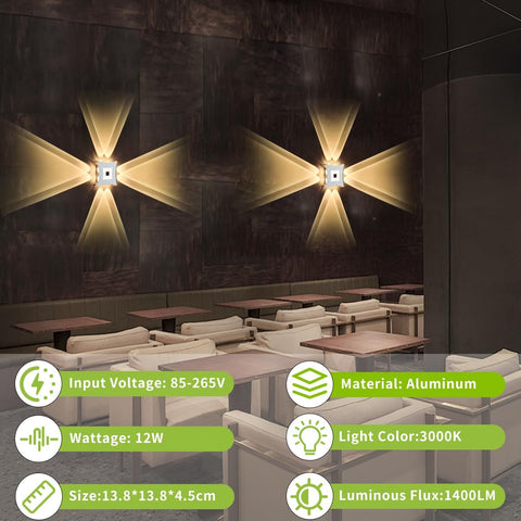 12W LED Wall Lamp – Modern Aluminium Wall Sconce, IP65 Waterproof Outdoor/Indoor Wall Lights 3000K Warm White for Home & Garden