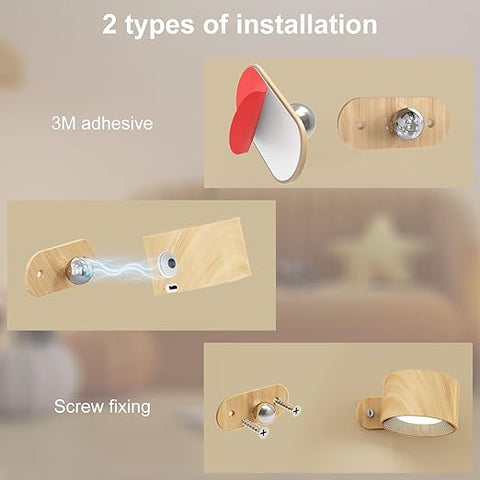 LED Wall lamp with Rechargeable Battery Operated, Touch Control 3 Brightness Levels 3 Color Modes Wall Sconces 360° Free Rotation Mordern Dimmable