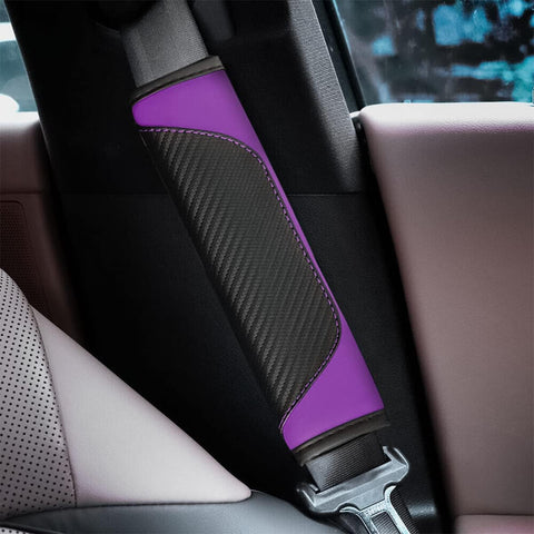 Car Seat Belt Cover Carbon Fiber Leather Shoulder Pads Purple 2PCS