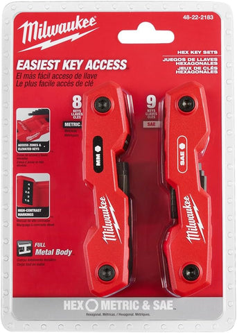 Milwaukee 17-Key Folding Hex Key Set SAE/Metric – Heavy Duty Metal Body Allen Wrench Tool Kit with 270° Rotation Red Compact Industrial Tool UK