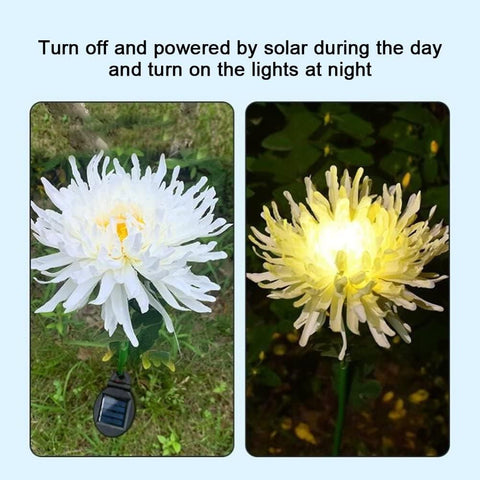 Solar Chrysanthemum Lights 2pcs Waterproof Light Artificial Flowers Stake Light for Gardening Yard Landscape Decor