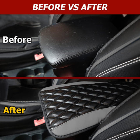 CGEAMDY Grey Car Center Console Cushion Pad – PU Leather Armrest Cover