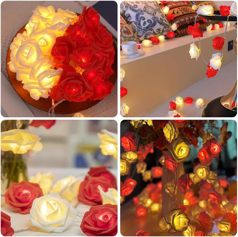 Rose Flower Fairy String Lights 6M with 40 LEDs, Battery Operated Decorative Lights for Romantic Indoor and Outdoor Décor