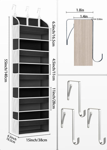 TAHAVICE Over The Door Storage Organiser, 5 Clear Window Pockets and 10 Mesh Side Pockets, Grey – Turn Unused Door Space into Smart Storage