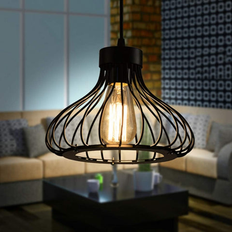Modern Vintage Industrial Retro Pendant Light Metal Cage Loft Bar Ceiling Light Cage 1x E27 Base (Black)