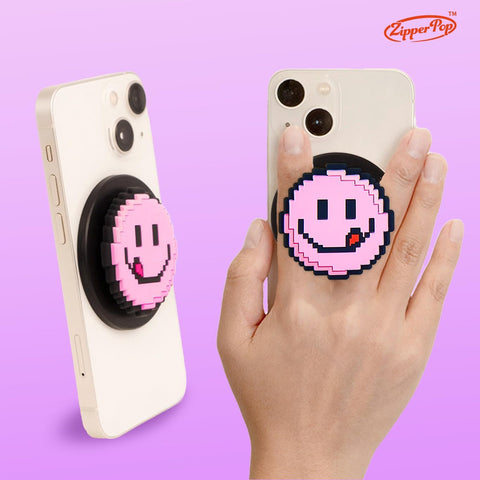 3D Pixel Art MagSafe Phone Grip & Stand – Yummy Smile Emoji Black