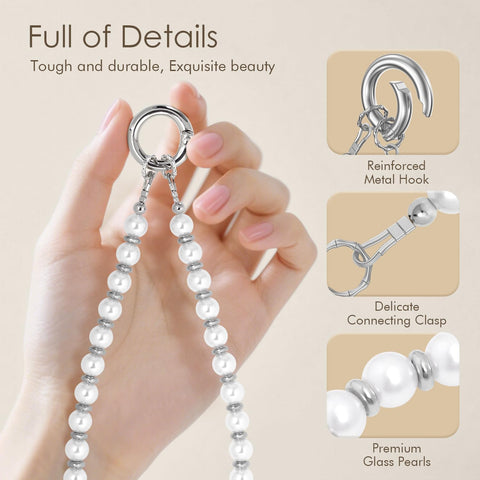 Pearl Phone Charm Beaded Strap with Keychain for Women