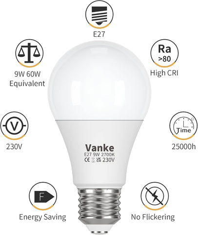 E27 LED Screw Bulb 9W 2700K Warm White Pack of 6