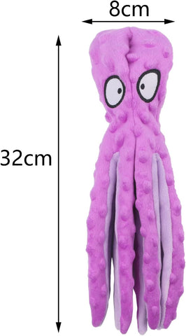 Octopus Squeaky Dog Toy Plush No Stuffing Purple