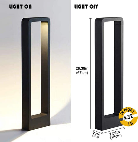 Outdoor Landscape Garden Bollard Lights, 9W LED Warm Light Waterproof Pathway Floor Lighting Aluminum Outside Black Metal Fixture Landscaping Lights for Yard, Walkway IP65 Mains Powered(3000k-67cm)
