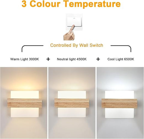 Wooden Wall Lights Indoor, Modern Minimalist Design Wall Lamp - E27 LED 3-Color Temperature Indoor Sconce