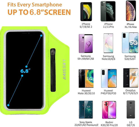 Sports Running Armband Black with Airpods Pocket Water Resistant 6.8" Green