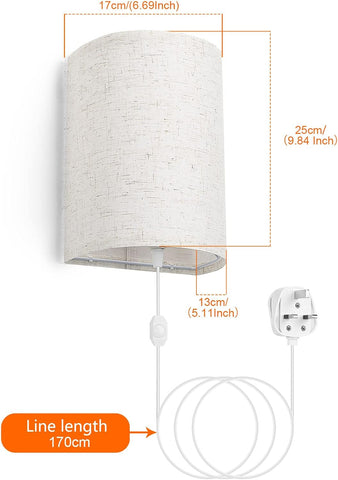 Plug In Dimmable Wall Lights with Switch Beige Fabric Shade