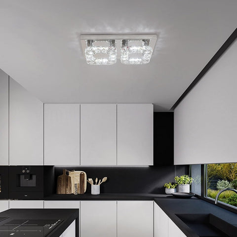 Rectangular Crystal LED Ceiling Chandelier Flush Mount 3-Color Change