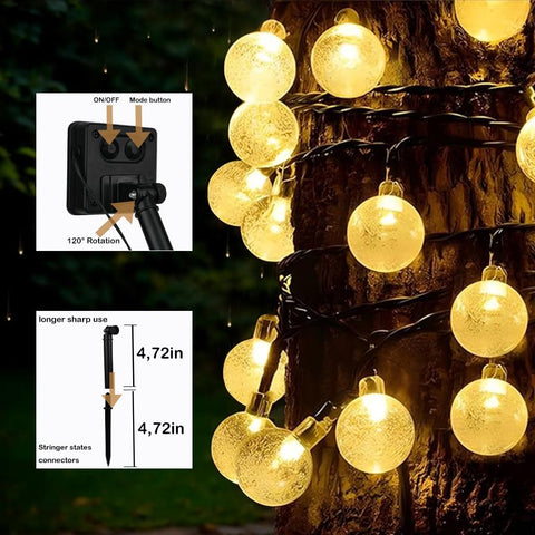 Solar LED String Lights - 150 Crystal Ball Fairy Lights 72ft