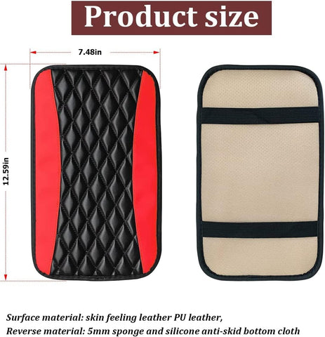 Car Center Console Cushion Pad – PU Leather Armrest Cover Protector Red