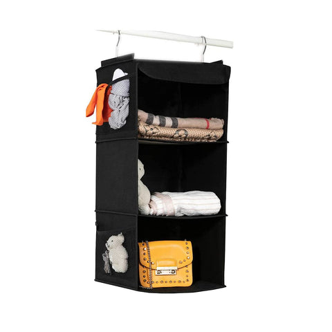 BrilliantJo Hanging Storage with 3 Shelves Wardrobe Closet Organiser, Storage Shelves Unit with 4 Pockets for Clothes Bag Shoes - Grey(30 x 30 x 60cm)