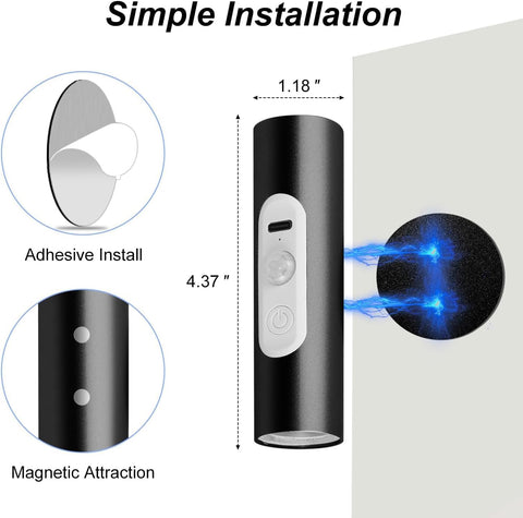 Magnetic Stick on Wall Lights Battery Operated, Wireless Wall Sconces Set of 2, Motion Sensor Night Light Indoor, USB Rechargeable Cordless with Remote Control, 3 Modes Dimmable, Black Aluminum