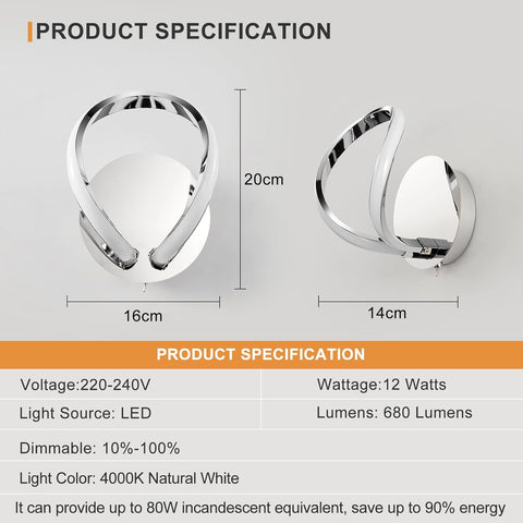 Halo Modern LED Wall Light with Toggle Switch Chrome