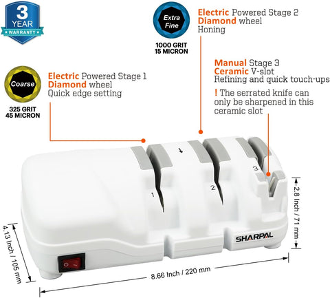 Electric Knife Sharpener – 3-Stage Professional Sharpening System | Diamond Wheels | For Straight & Serrated Knives | Razor-Sharp Results Fast