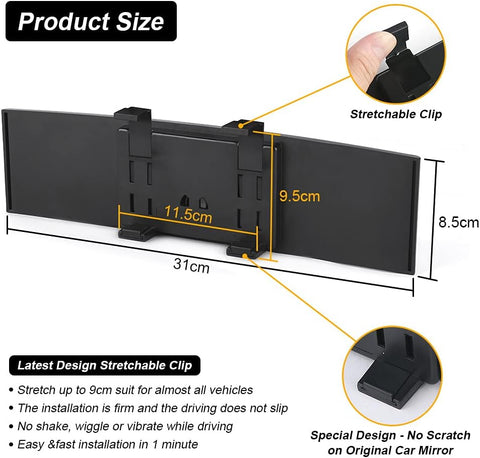 URAQT Universal Anti Glare Rear View Mirror 310x85mm