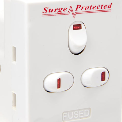 Three Socket Surge Protected Adaptor with Individual Switches