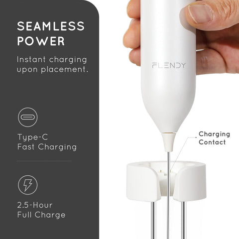 Rechargeable Milk Frother Handheld USB-C Stand Electric Coffee Whisk