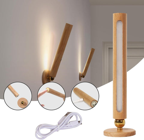 360° Rotatable Wooden Led Wall Lamp Magnetic USB Rechargeable Wall Sconces Battery Operated Led Night Light for Household