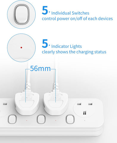Mscien 3M 5 Way Extension Lead with Individual Switches, 3250W Capacity & Wall-Mountable Design – Take Control of Your Everyday Power Setup
