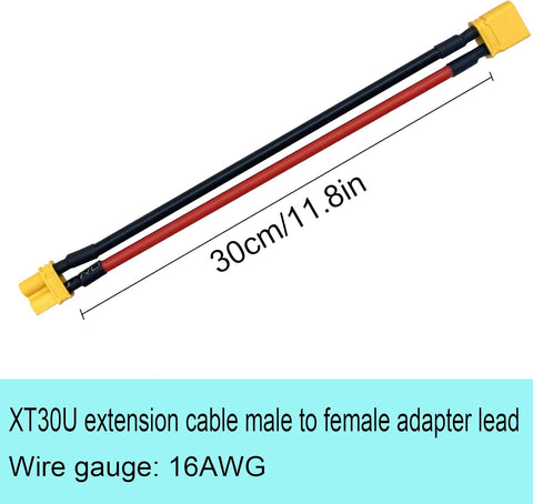 2pcs Amass XT30 U-F/M Male to Female Plug Extension Cable Lead Silicone Wire 16AWG Lithium Battery Plug Connector