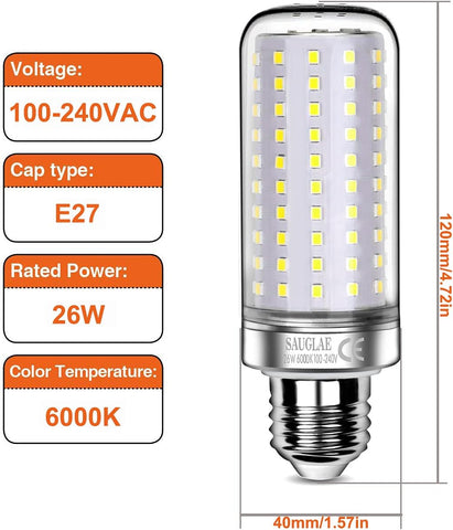 26W LED Light Bulbs E27, 200W Equivalent, 6000K Daylight, 3 Pack