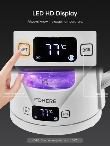 1.7L Glass Electric Kettle with 5 Temperature Control, 2200W Fast Boil, Keep Warm, Auto Shut-Off & LED Lights – White