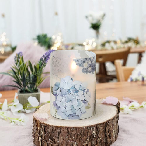 Hydrangea Frosted Glass LED Flameless Candles Set, Flickering Battery Operated Pillar Candles with Remote & Timer