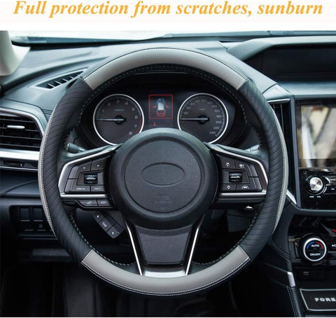 Car Steering Wheel Cover Leather - Soft Microfiber, Anti-Slip, Gray