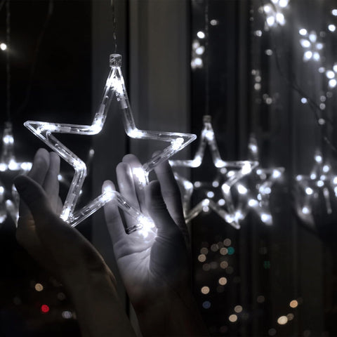 Jsdoin Christmas LED Stars Curtain Lights – Cool White 12 Stars 138 LEDs