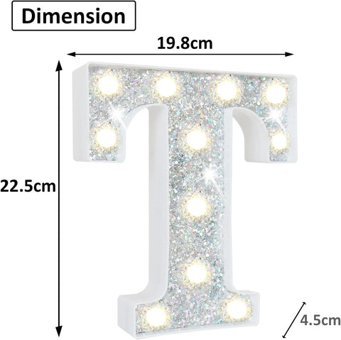 T Style Silver LED Marquee Letter Light, Battery Powered Decorative Night Lamp for Home, Party, Wedding and Event Decor