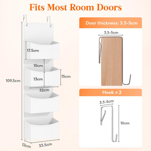 Lifewit Over The Door Storage Organiser – 4-Shelf Hanging Wardrobe Storage, Grey