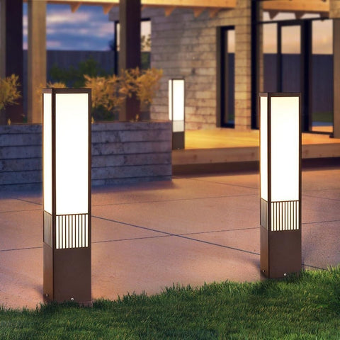 Modern Square Outdoor Bollard Light IP65 Waterproof Pathway Lighting for Garden Yard Lawn E26 Base Stainless Steel Exterior Lamp for Patio Driveway Decoration Courtyard Landscape Lighting(40CM)