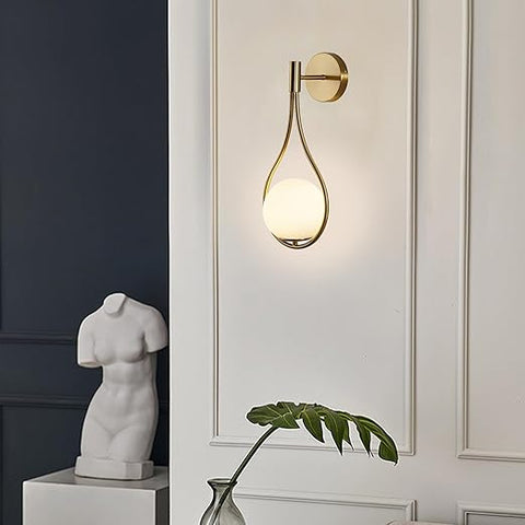 Modern Golden Bronze Wall Sconce - Water Drop Design Glass Globe Light