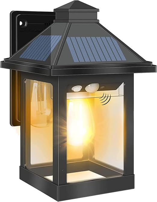 Solar Outdoor Motion Sensor Wall Lantern Lights, Vintage Light with 3 Smart Lighting Modes