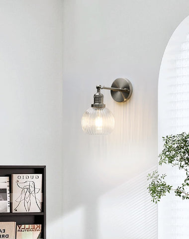 Modern Indoor Vintage Wall Light Sconce with Clear Striped Glass Globe for Farmhouse Living Room Bedroom Bathroom