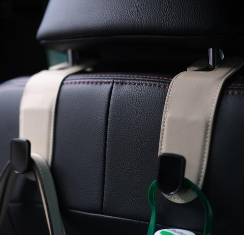 2 Pcs Leather Car Headrest Hooks – Beige