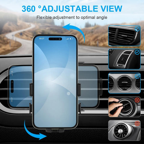 AXFEE Black Car Phone Holder – 360° Rotation & Secure Air Vent Mount